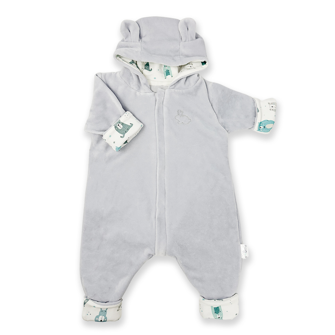 Kombinezon niemowlęcy welurowy Pastelowe Misie szary