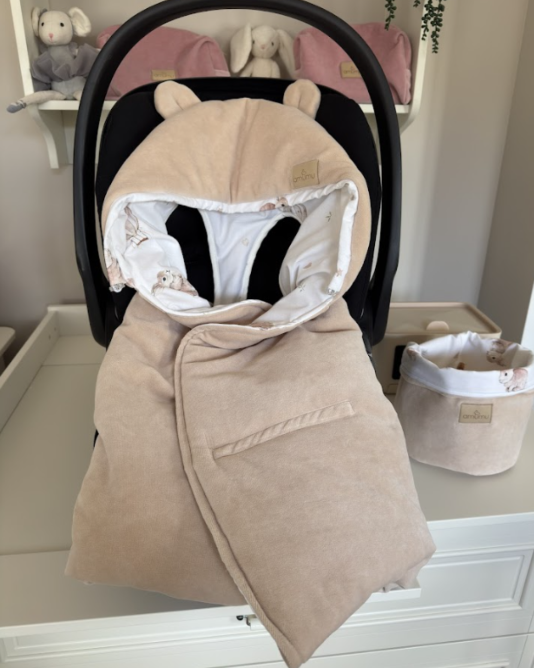 Otulacz do fotelika/kocyk welurowy do gondoli Króliczek Teodor image 3