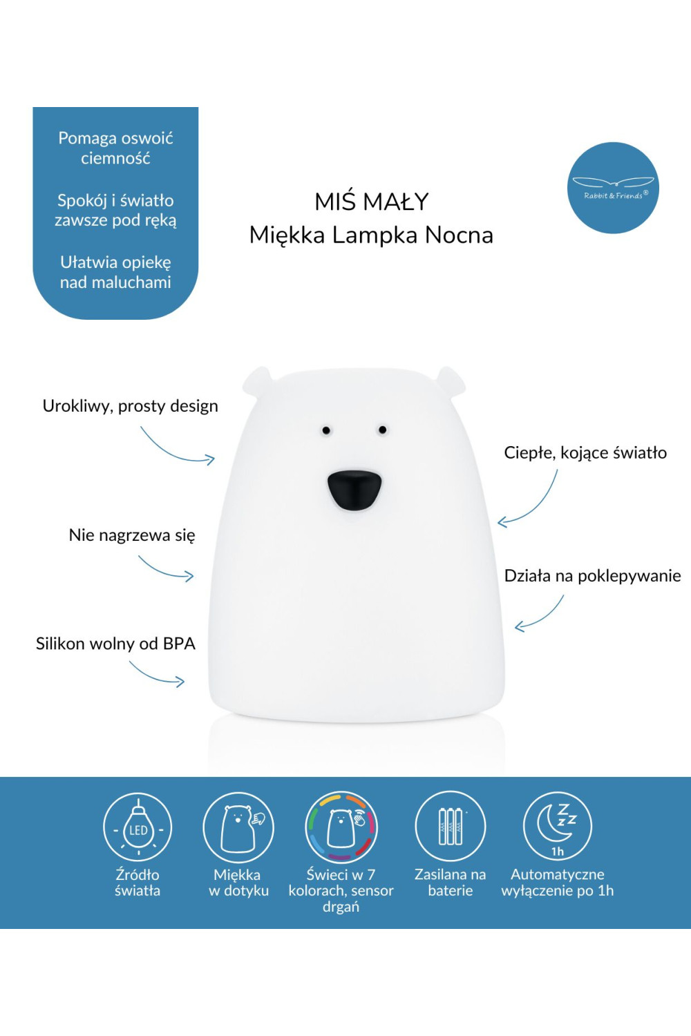 Lampa led Miś Biały mały image 2