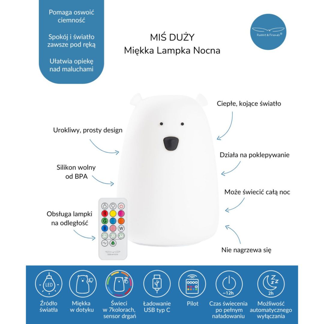 Lampa led Miś Biały duża z pilotem image 5
