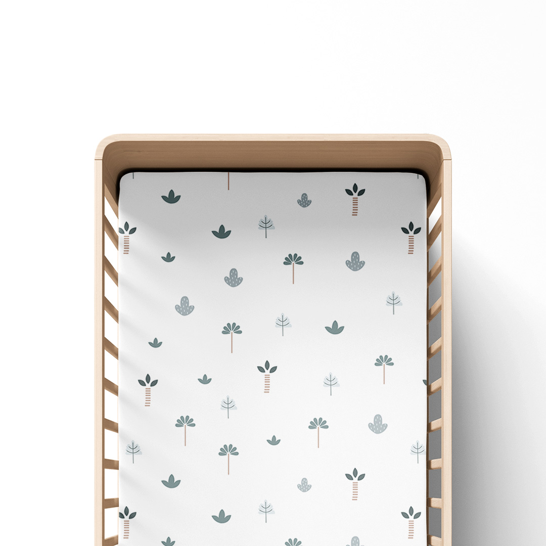 Prześcieradło z gumką do łóżeczka Drzewka Safari 60x120