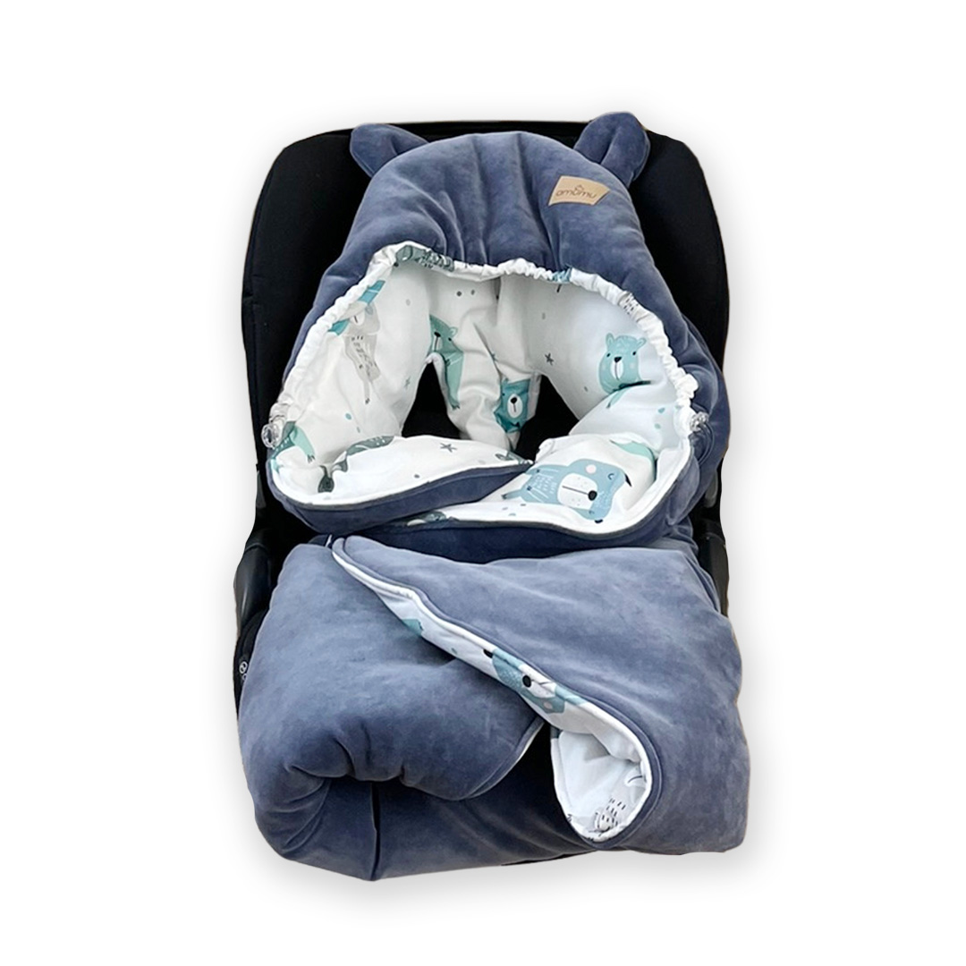 Otulacz do fotelika/kocyk welurowy do gondoli Pastelowe Misie