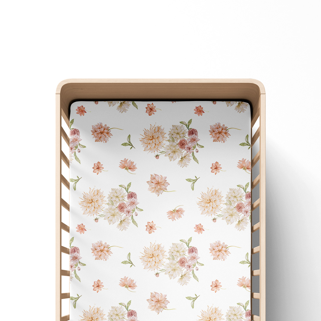 Prześcieradło z gumką do łóżeczka Zaczarowane Dalie 60x120 cm