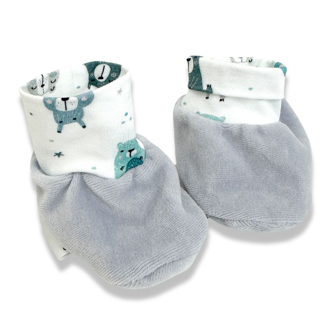 Buciki niechodki niemowlęce Pastelowe Misie szare