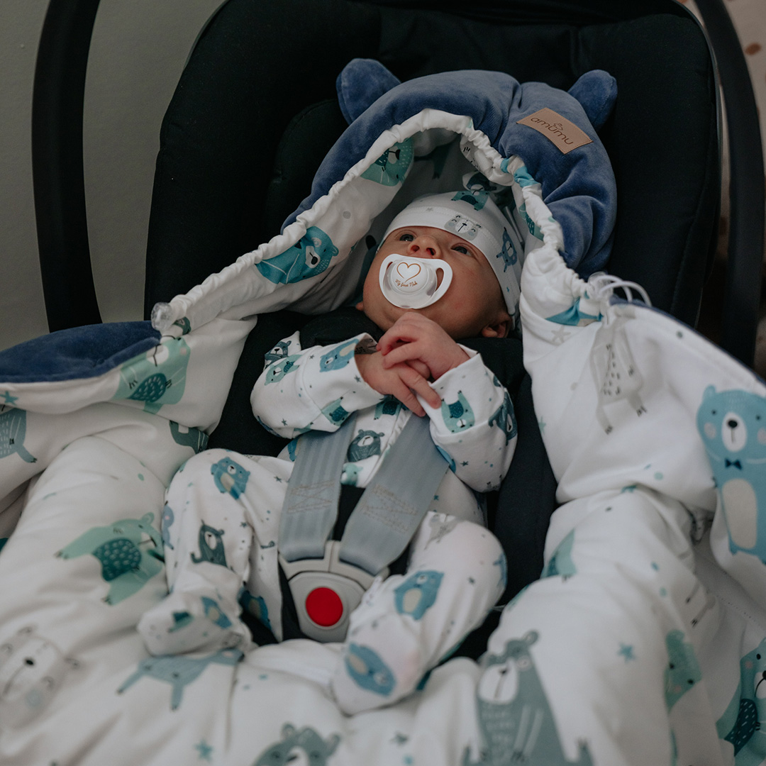 Otulacz do fotelika/kocyk welurowy do gondoli Pastelowe Misie gallery 5