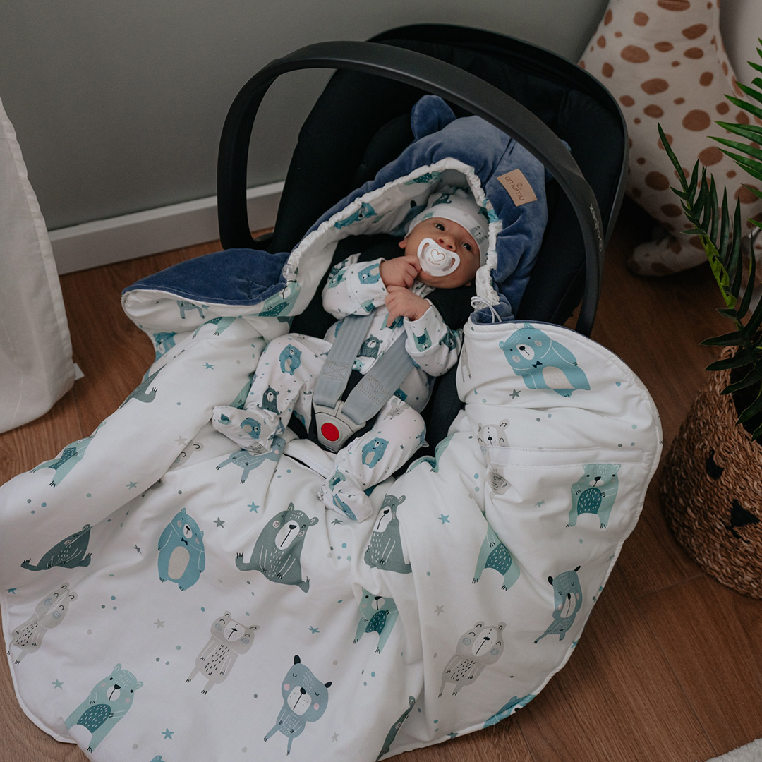 Otulacz do fotelika/kocyk welurowy do gondoli Pastelowe Misie gallery 7