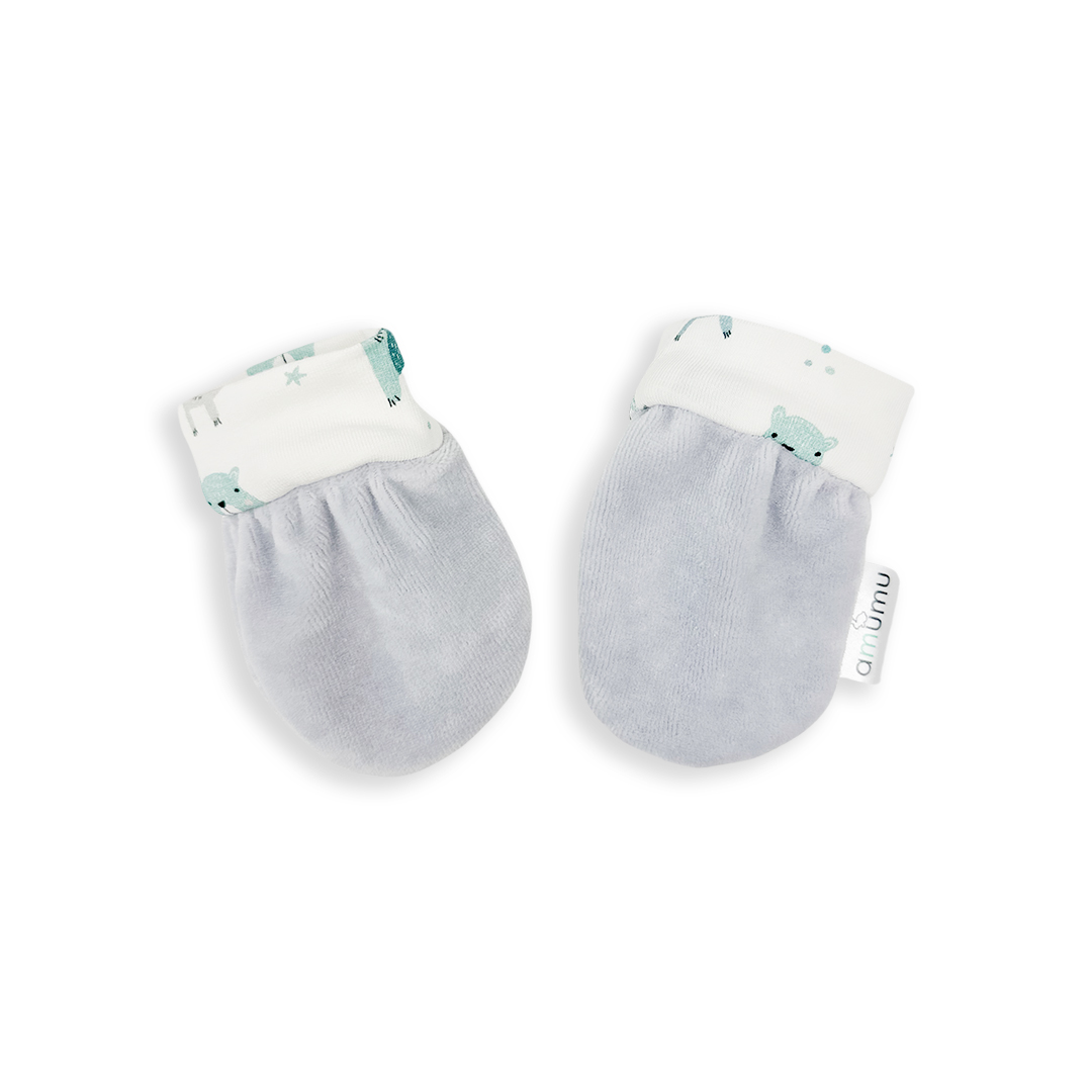 Rękawiczki niemowlęce Pastelowe Misie szare