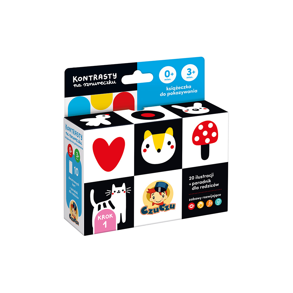 Kontrasty na sznureczku - Książeczka do pokazywania dla dzieci 0 i 3 mies.+