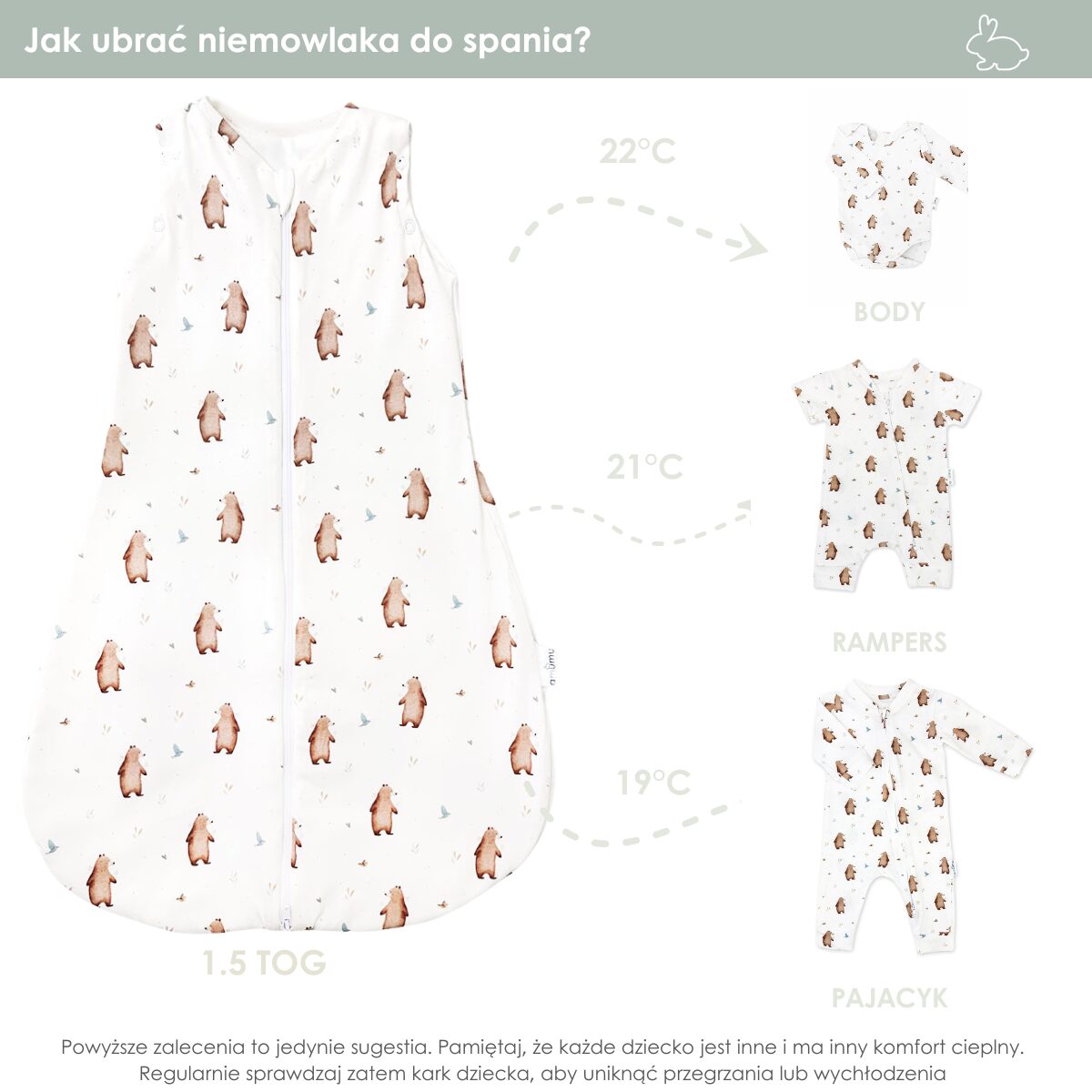 Otulacz do spania - śpiworek 2w1 dla noworodka 1.5 TOG Miś Henry gallery 6