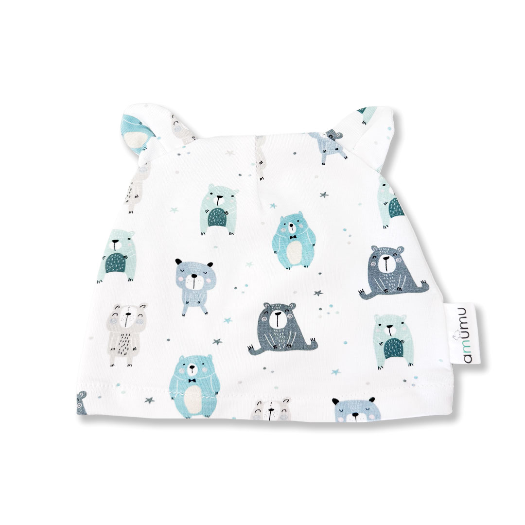 Czapeczka dla niemowlaka z uszami Pastelowe Misie 3-6m