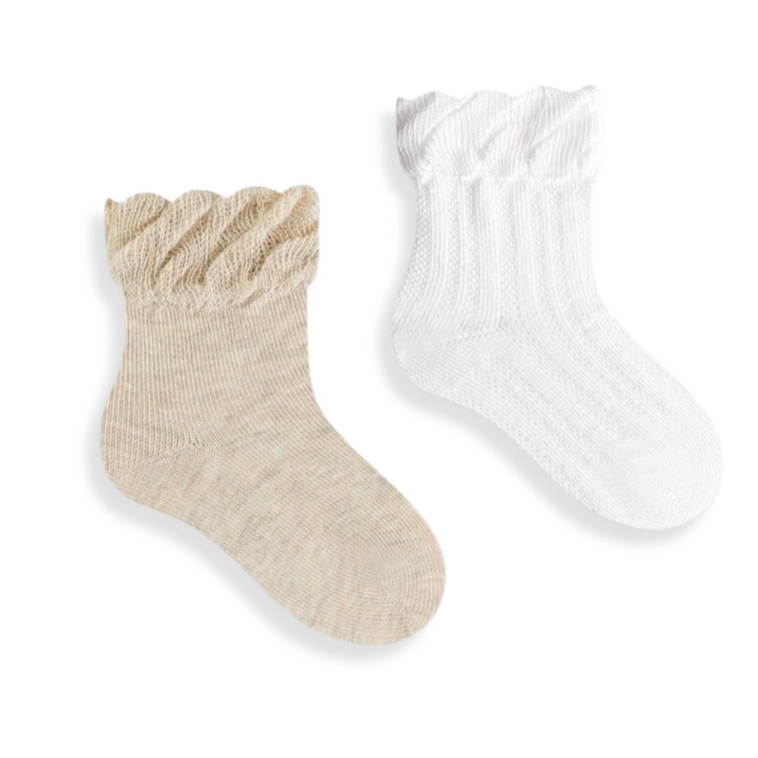 Skarpetki niemowlęce z bawełny organicznej 2-pak śmietanka i biel