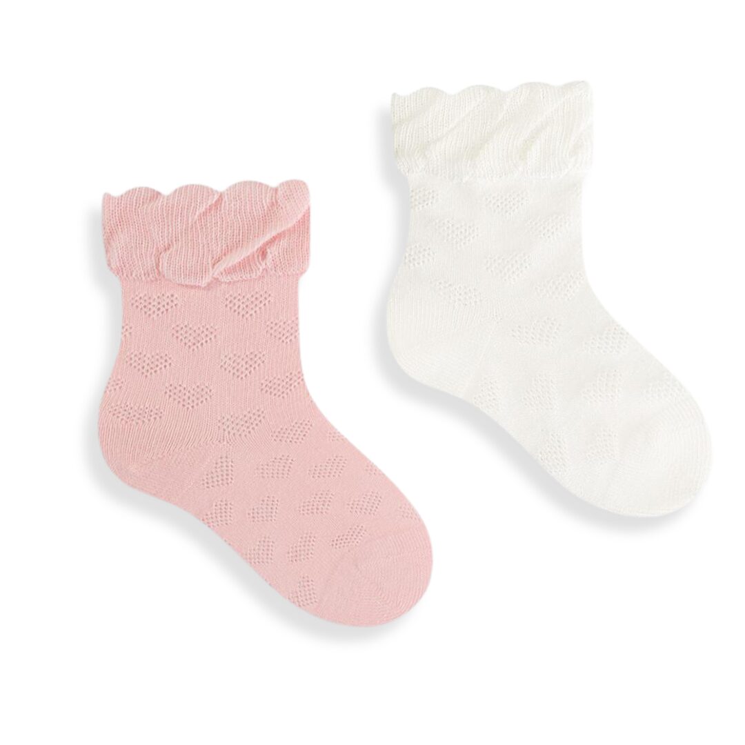 Skarpetki niemowlęce z bawełny organicznej 2-pak śmietanka i róża