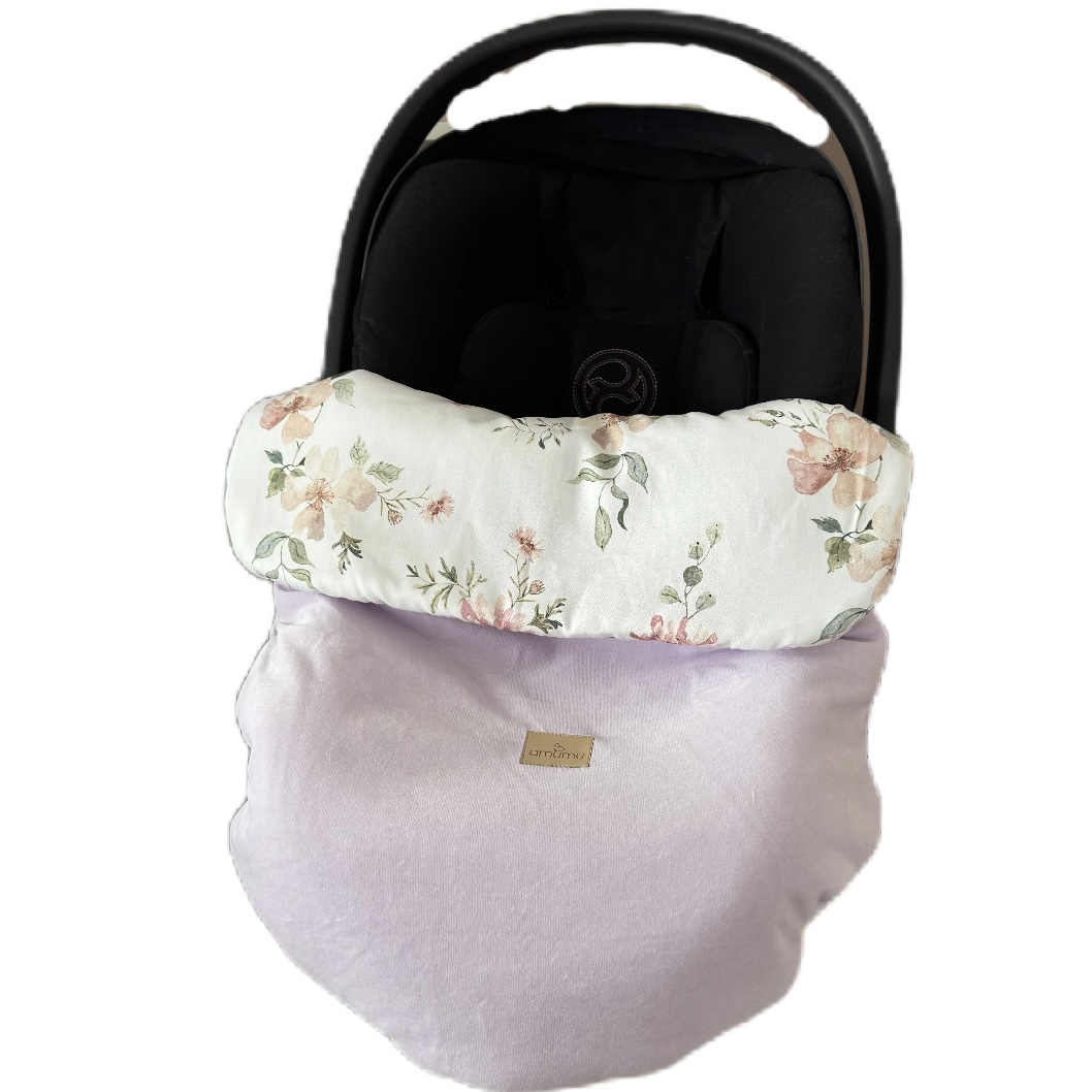 Kocyk do fotelika i wózka/półśpiworek welurowy Magiczny Ogród liliowy